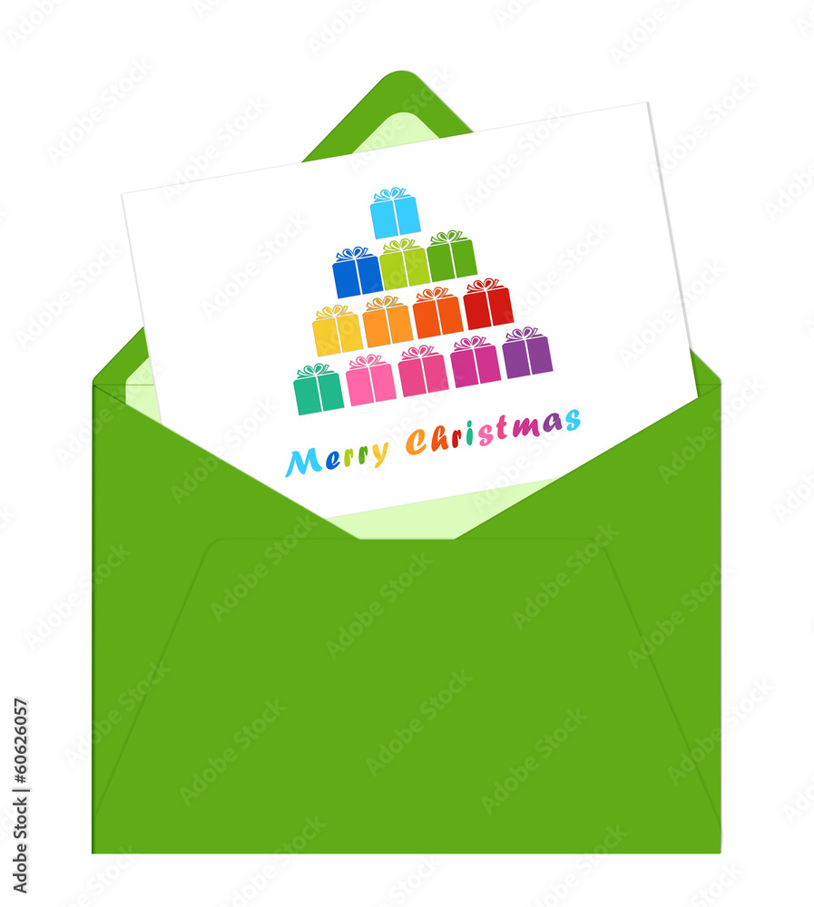 Tarjeta de Feliz Navidad con árbol de regalos de colores Tarjeta de Feliz Navidad con árbol de regalos de colores