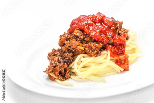 Spaghetti Bolognese on white
