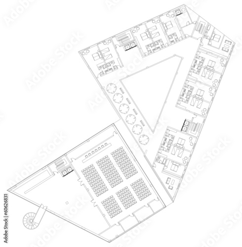 Modern Hotel Floor Architectural Plan Blueprint