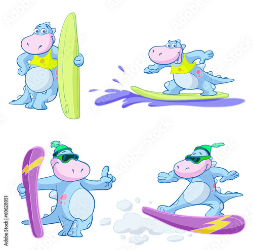 cute dino snowboard surf set