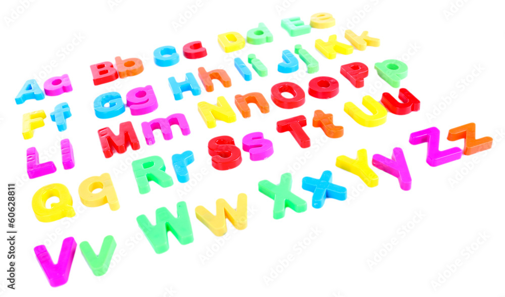Colorful magnetic letters isolated on white Colorful magnetic letters isolated on white