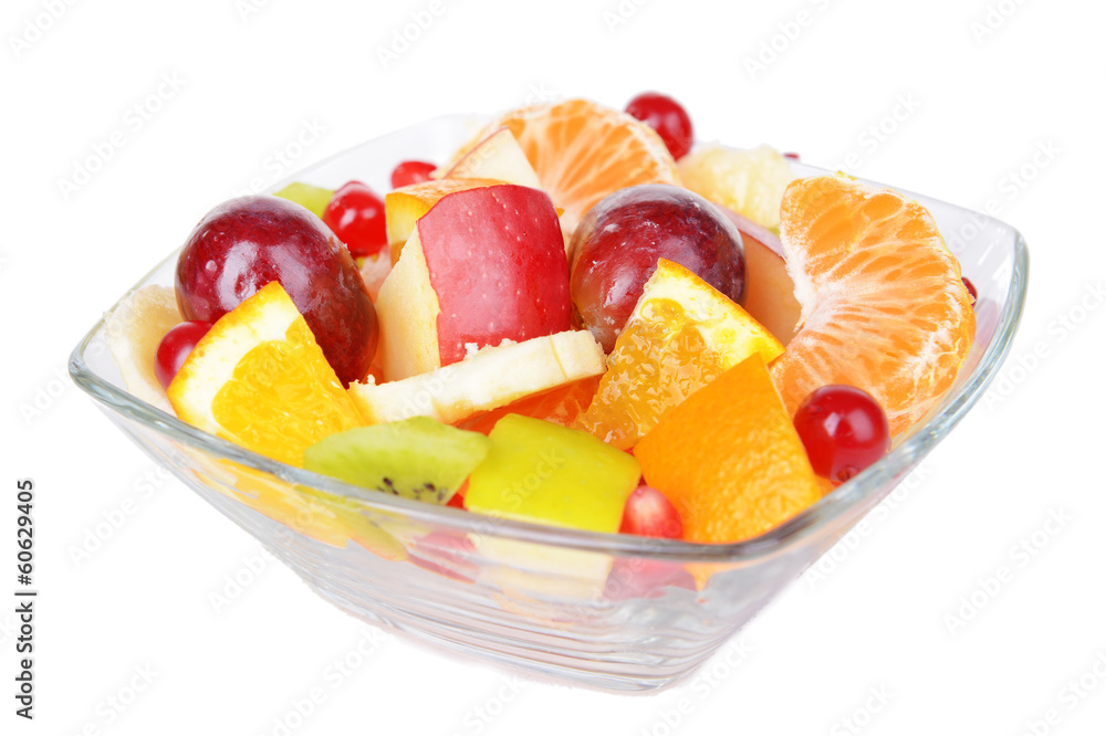 Sweet fresh fruits in bowl isolated on white Sweet fresh fruits in bowl isolated on white