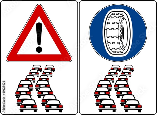 SEGNALE PERICOLO AUTO IN CODA E OBBLIGO CATENE CODE PER NEVE