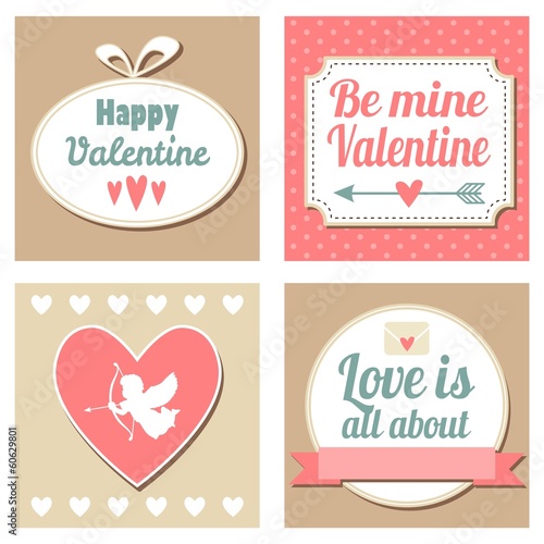 Cute set of valentines cards  vector illustation backgrounds
