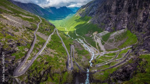 Timelapse, Trollstigen serpentine mountain road, Norway photo