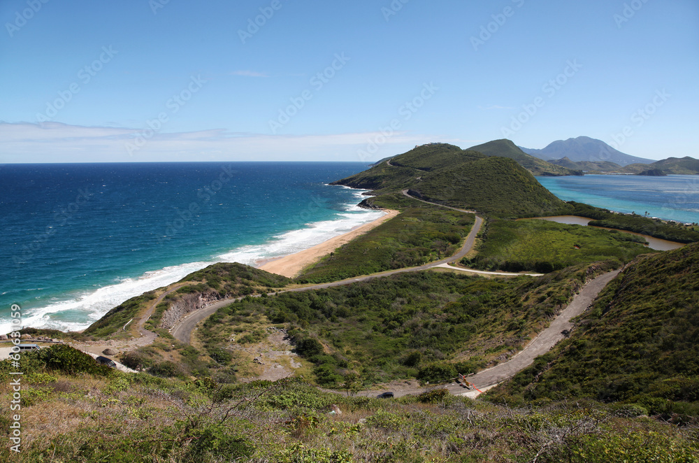 Panoramic view to Saint Kitts and Nevis islands