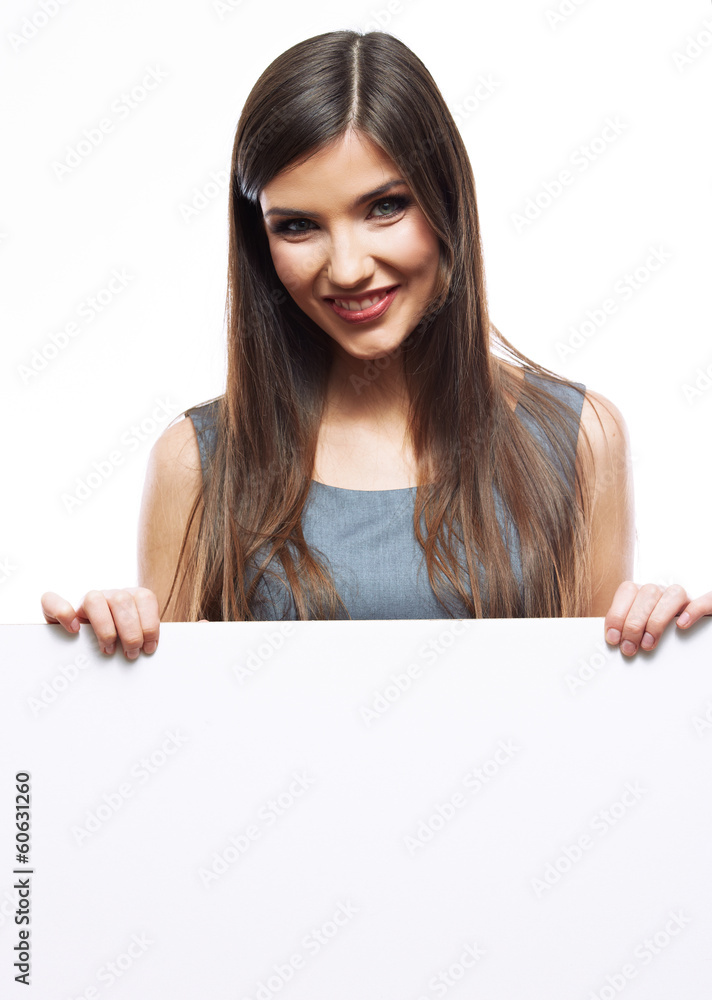 Smile Business woman portrait with blank white board Smile Business woman portrait with blank white board