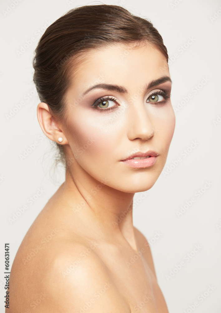 Close up portrait of beautiful young woman face. Close up portrait of beautiful young woman face.