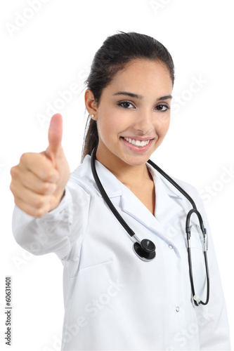 Arab doctor woman happy gesturing thumb up