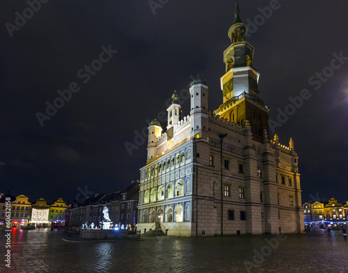Night photo of beautiful historical city hall in Poznan,Poland