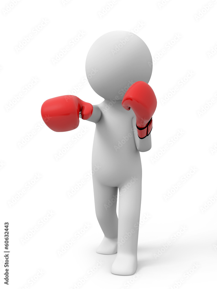 3d people with red boxing gloves. Boxer 3d people with red boxing gloves. Boxer