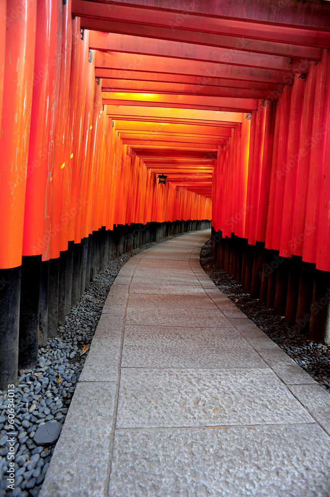 Fototapeta premium Red Tori Gate at Fushimi Inari Shrine in Kyoto, Japan
