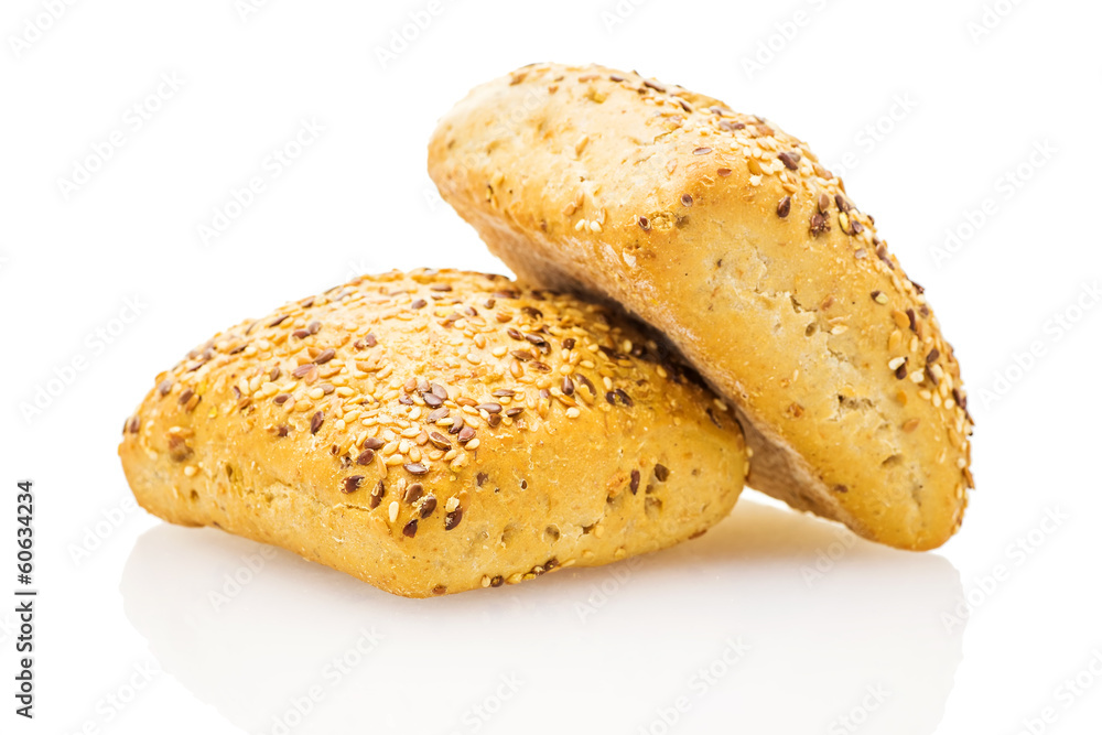 Breads with seeds isolated on white background.