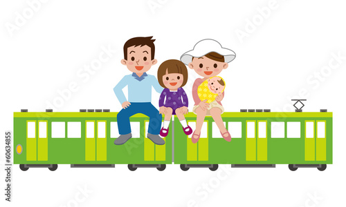 電車の旅をする家族