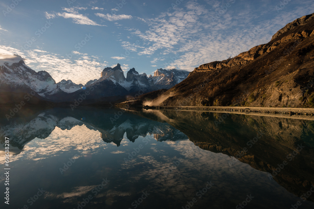 Mountain reflection in Torres del Paine, Chile