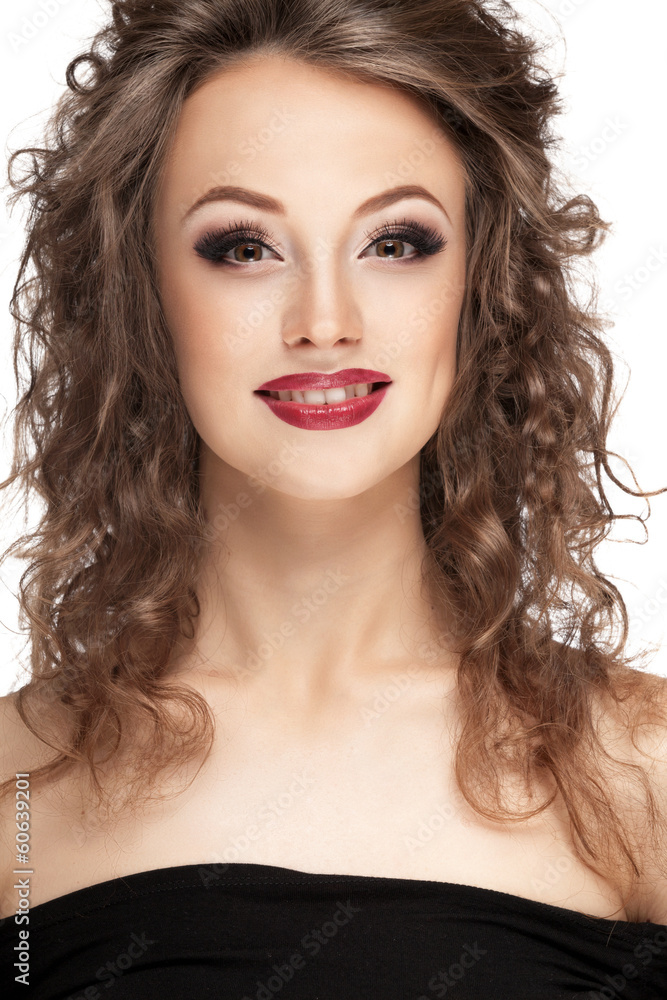 Smiling girl professional make up on white Smiling girl professional make up on white