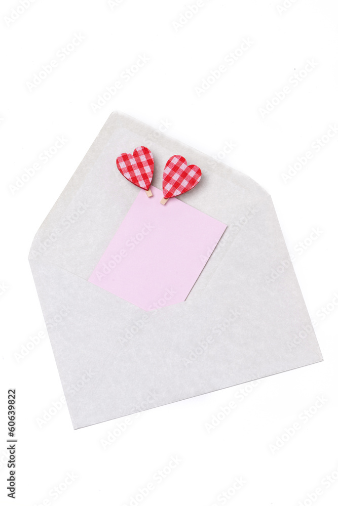 gray envelope and card for congratulation with hearts, isolated gray envelope and card for congratulation with hearts, isolated