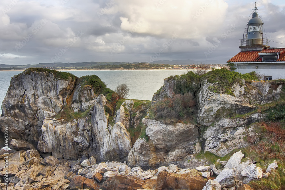 cape lighthouse Magdalena, Santander, Spain cape lighthouse Magdalena, Santander, Spain