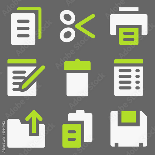 Document web icons, white and green on grey