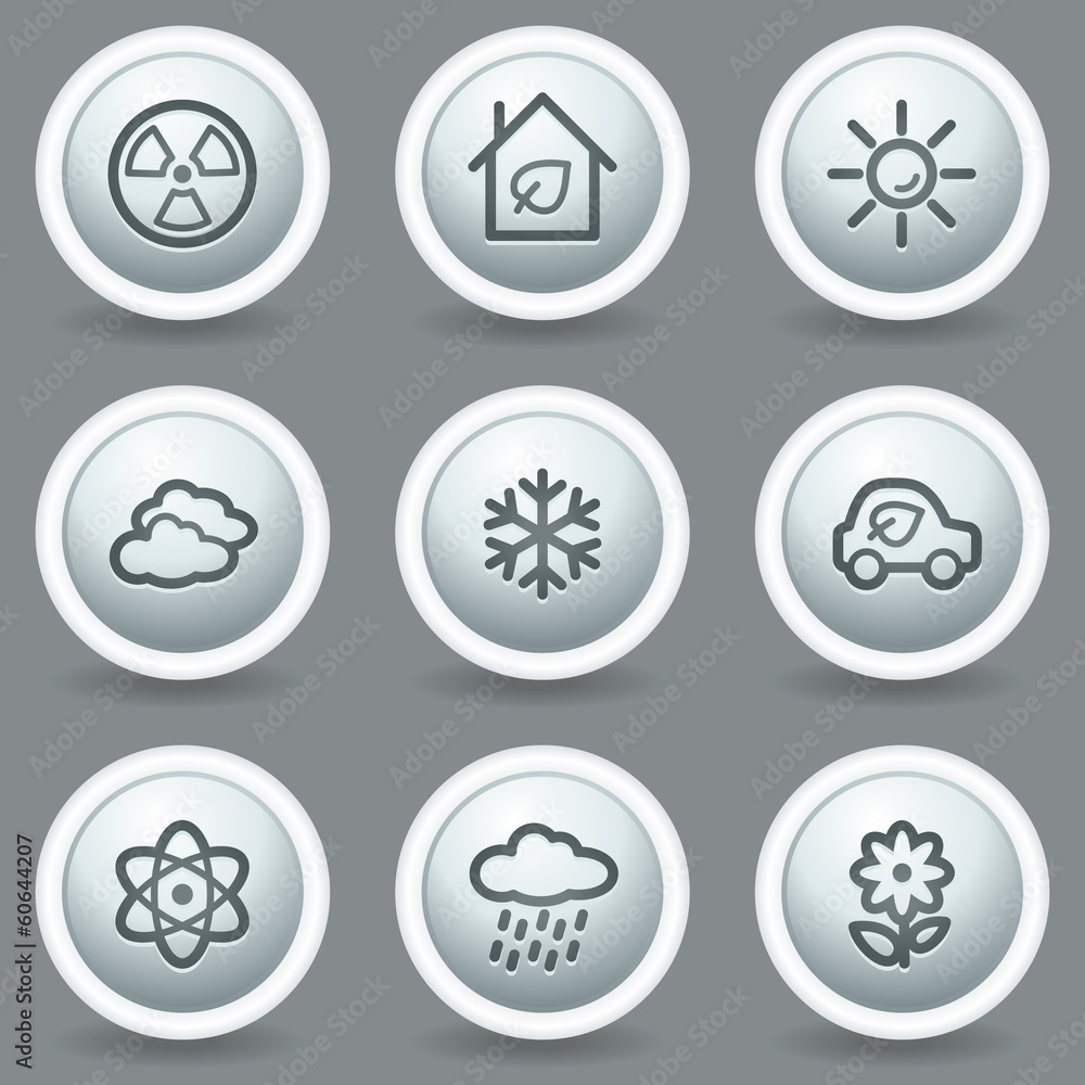 Ecology web icons set 2, circle grey matt buttons