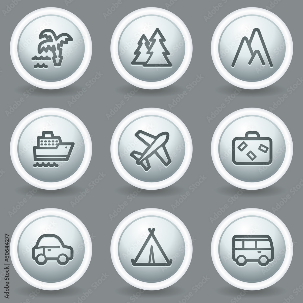 Travel web icons set 1, circle grey matt buttons Travel web icons set 1, circle grey matt buttons