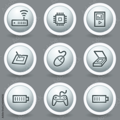Electronics web icons set 2, circle grey matt buttons