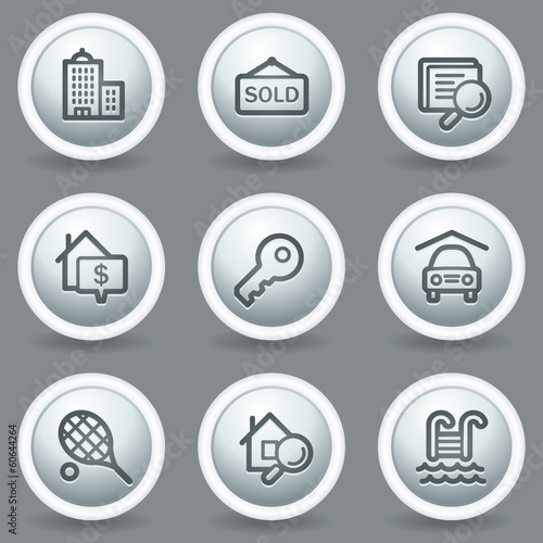 Real estate web icons, circle grey matt buttons