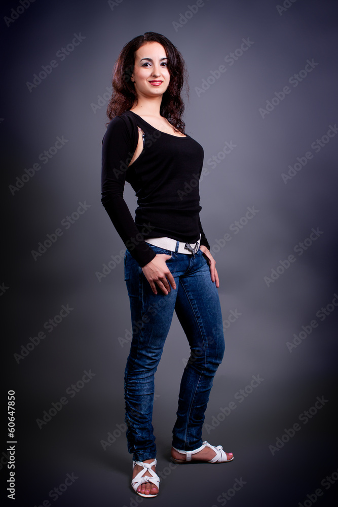 brunette on a gray background brunette on a gray background