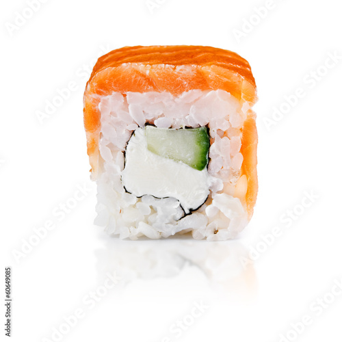 traditional fresh japanese sushi rolls on a white background