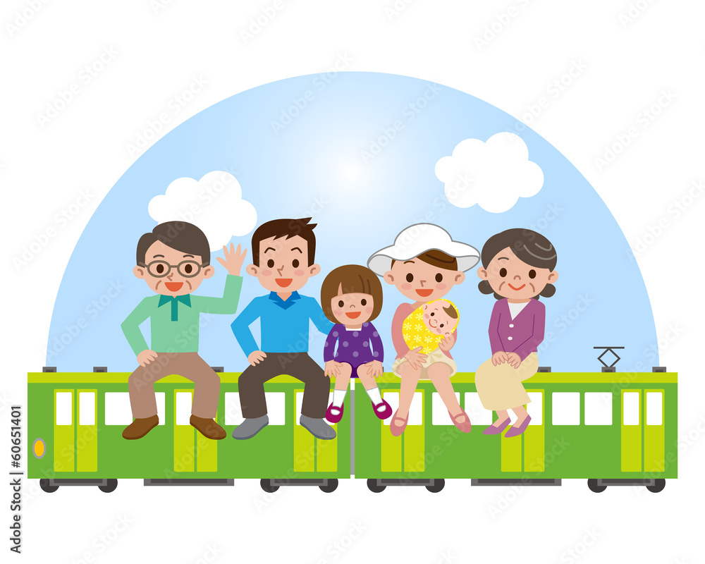 電車の旅をする大家族