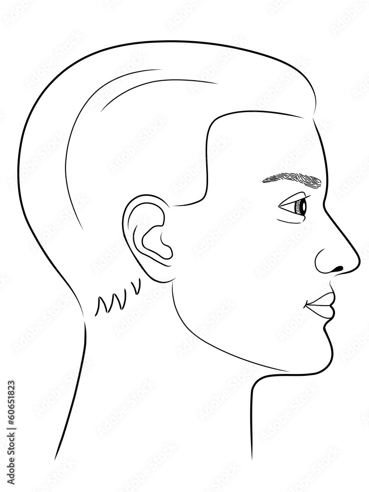 Schwarz-weiße Zeichnung eines Männerportraits von der Seite Schwarz-weiße Zeichnung eines Männerportraits von der Seite