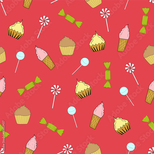 Seamless texture cupcakes, ice cream and candy