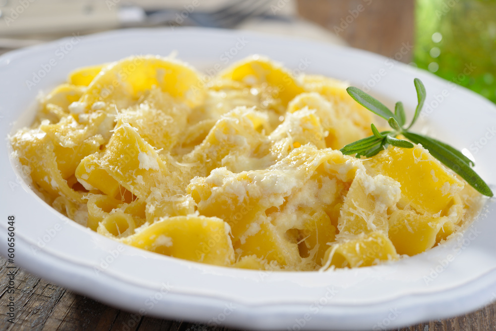 Fettuccine Alfredo with Parmesan cheese