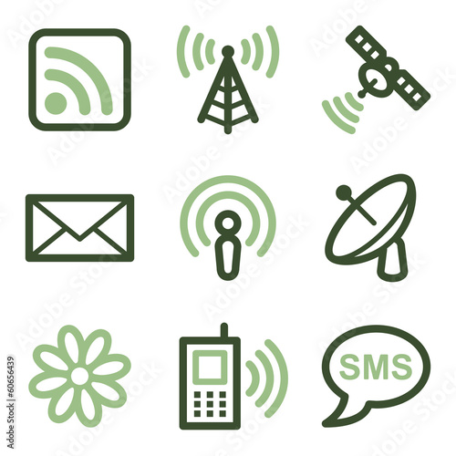 Communication icons, green line contour series
