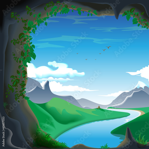 View from a cave in the river