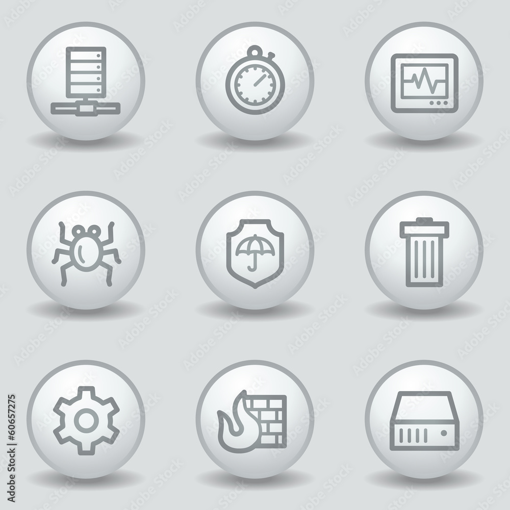 Internet security web icons, circle white matt buttons