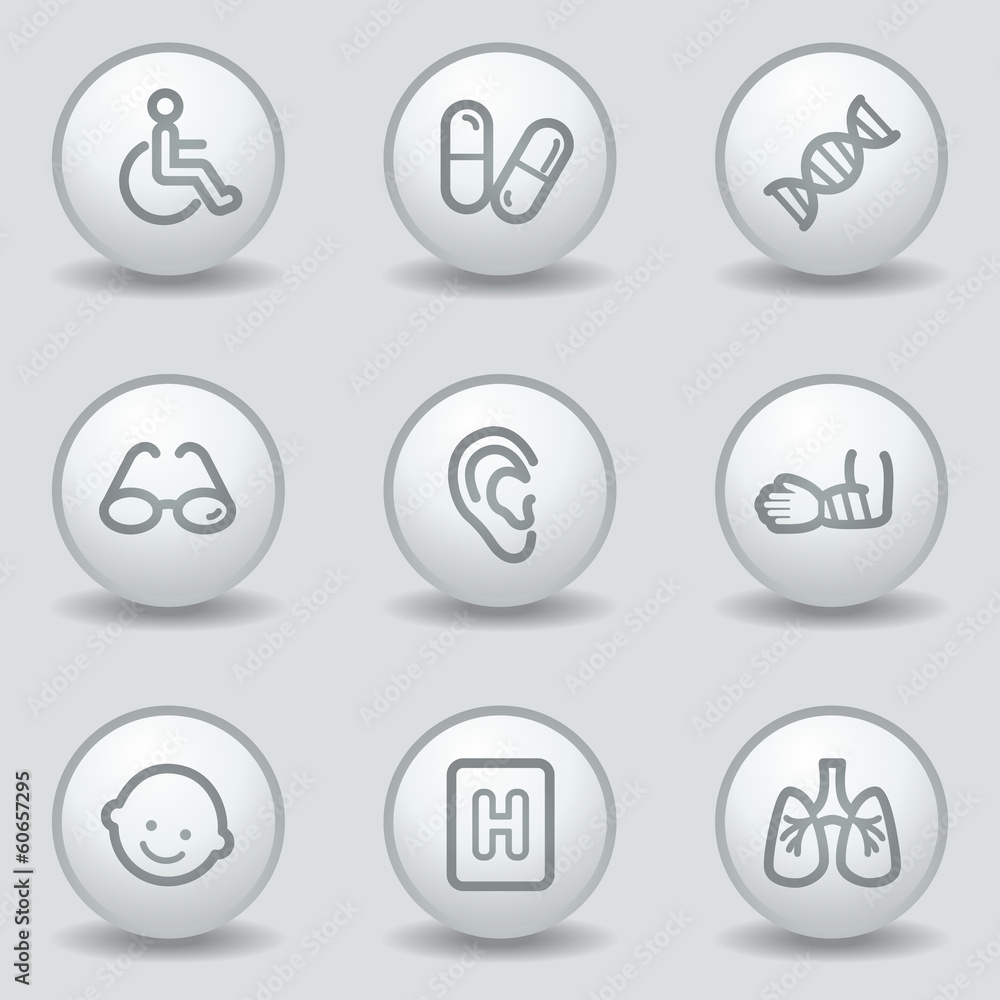 Medicine  web icons set 2, circle white matt buttons