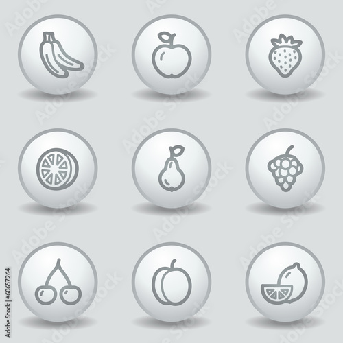 Fruits web icons, circle white matt buttons