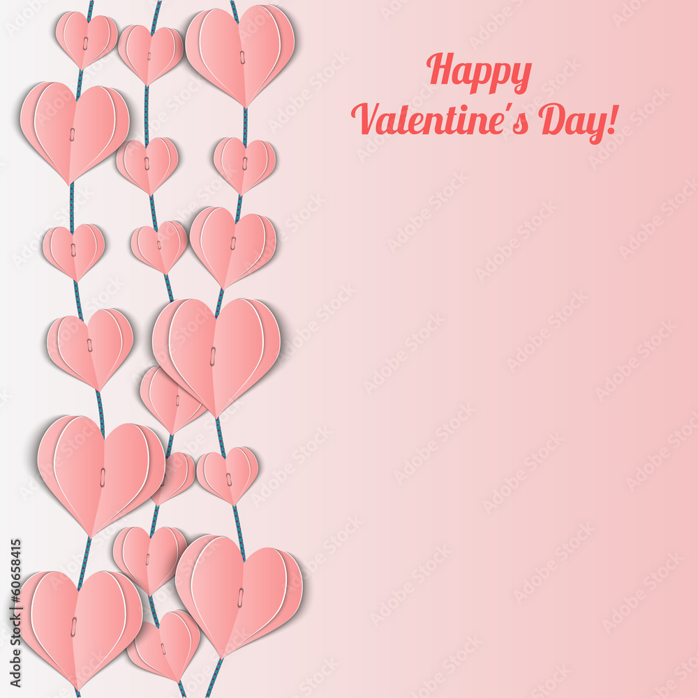 Valentine's Day card with pink garlands of hearts.