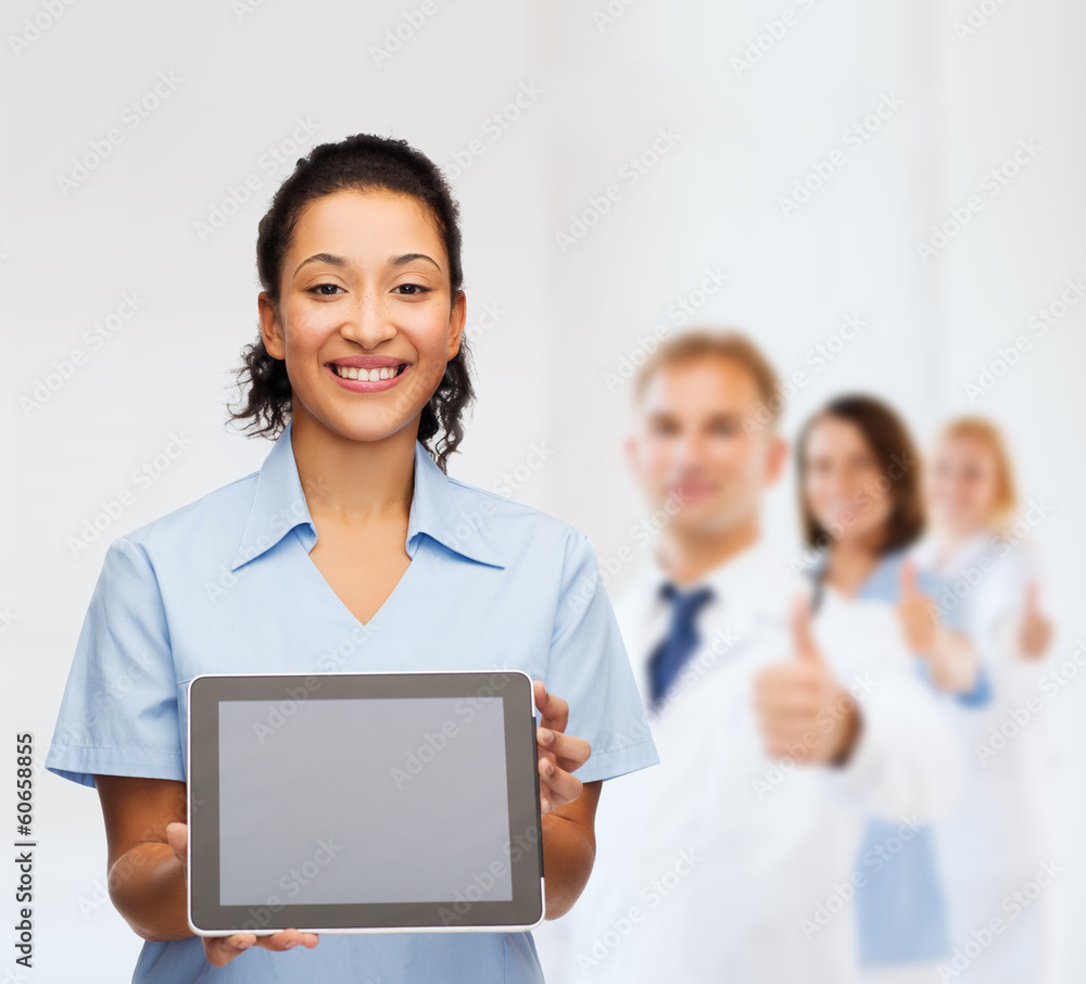 smiling female doctor or nurse with tablet pc smiling female doctor or nurse with tablet pc