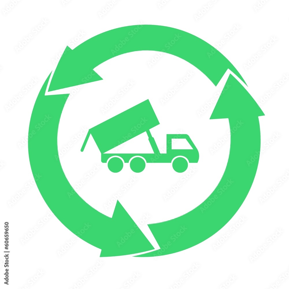 Camion poubelle dans un symbole recyclage