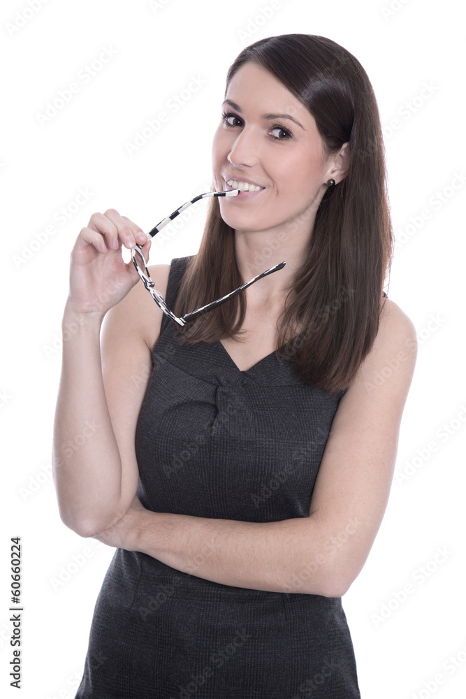 Portrait junge Business Frau mit Brille isoliert auf Weiß Portrait junge Business Frau mit Brille isoliert auf Weiß