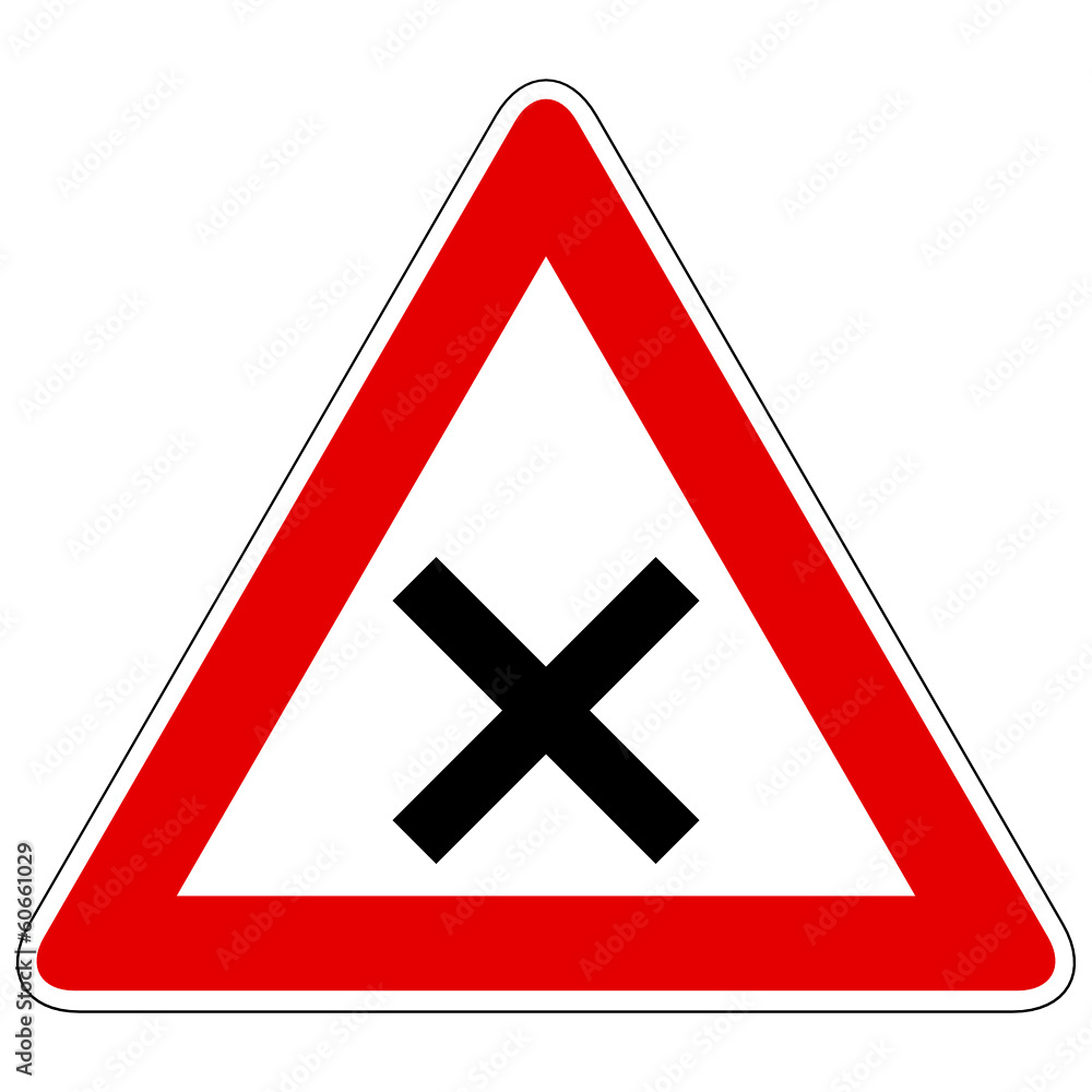 Fototapeta premium Kreuzung oder Einmündung mit Vorfahrt von rechts - Gefahrzeichen