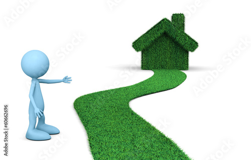 3D guy show a green grass house.