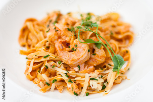 Pasta with salmon and shrimps