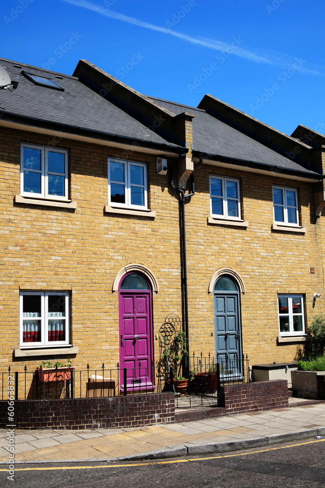 Modern new terraced houses in Docklands, London, England, UK Modern new terraced houses in Docklands, London, England, UK