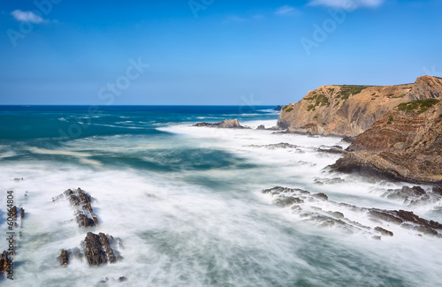 Seascape waves erode the coast. Portugal. Algarve. © sergojpg