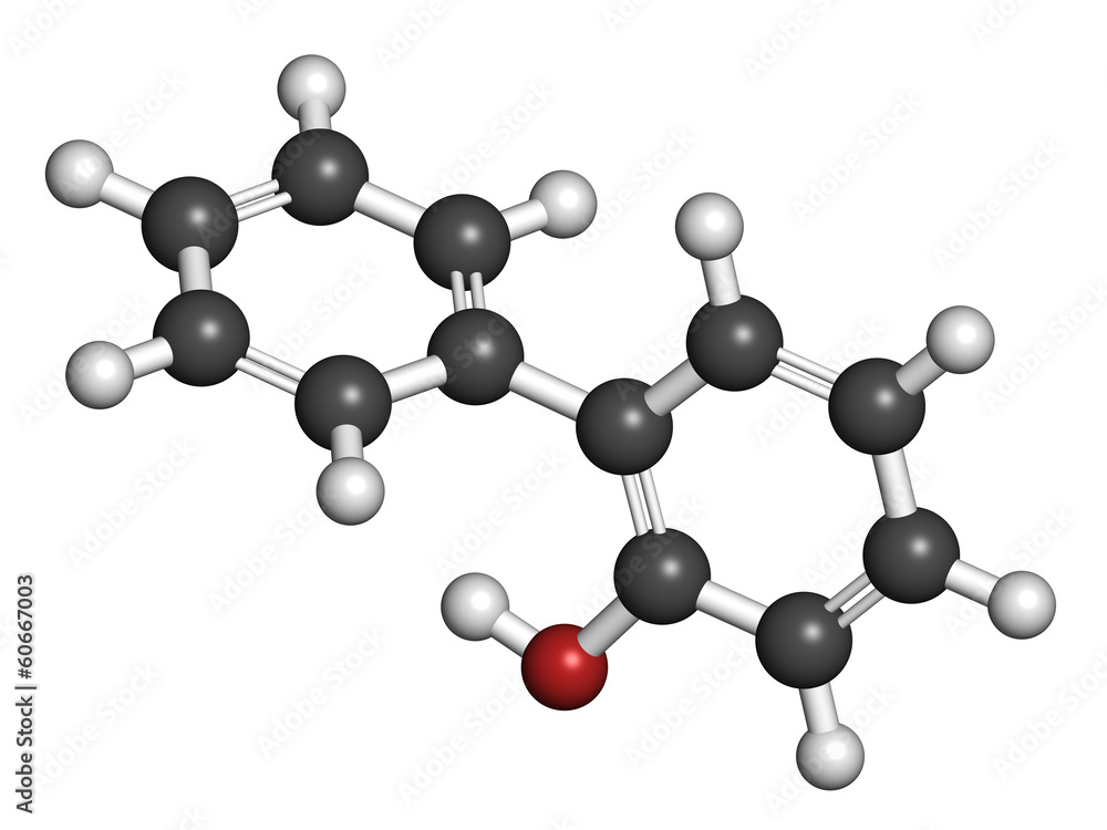 2-Phenylphenol biocide molecule. Commonly used preservative. 2-Phenylphenol biocide molecule. Commonly used preservative.