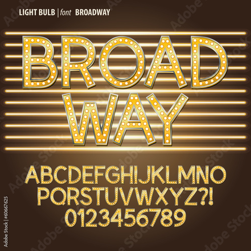 Golden Broadway Light Bulb Alpahbet and Digit Vector