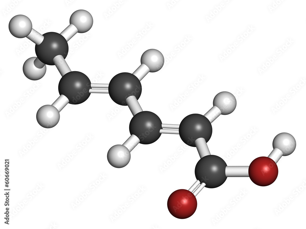 Sorbic acid food preservative molecule. Sorbic acid food preservative molecule.